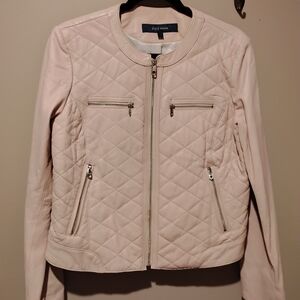 Cole Haan Women's Light Pink Quilted Leather Jacket